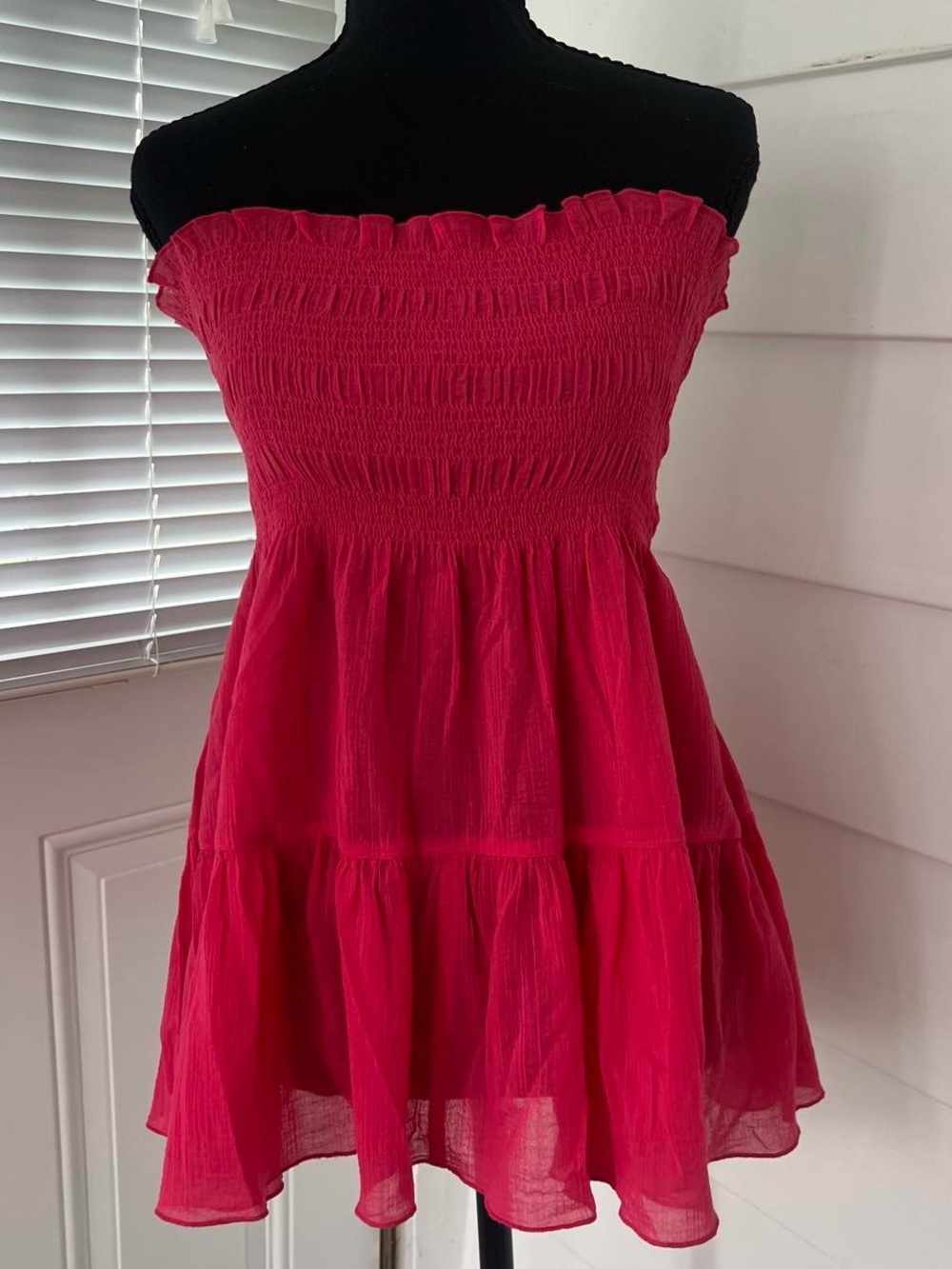 Y2K hot pink Strapless Smocked Tiered baydoll top in Hot Pink
